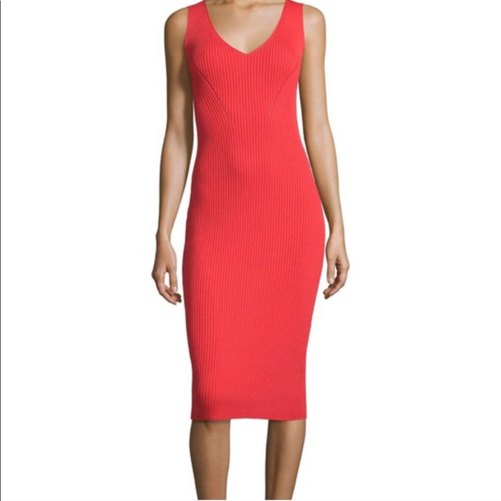 Sleeveless Ribbed V-Neck MIDI Dress
